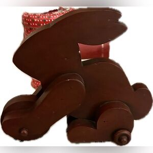 Handmade Handcrafted Charming Wooden Bunny Rabbit Wood Sculpture Push Toy OOAK